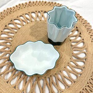 Le Marais Bath Accessories By Kassatex Blue Scalloped Soap Dish & Toothbrush Cup